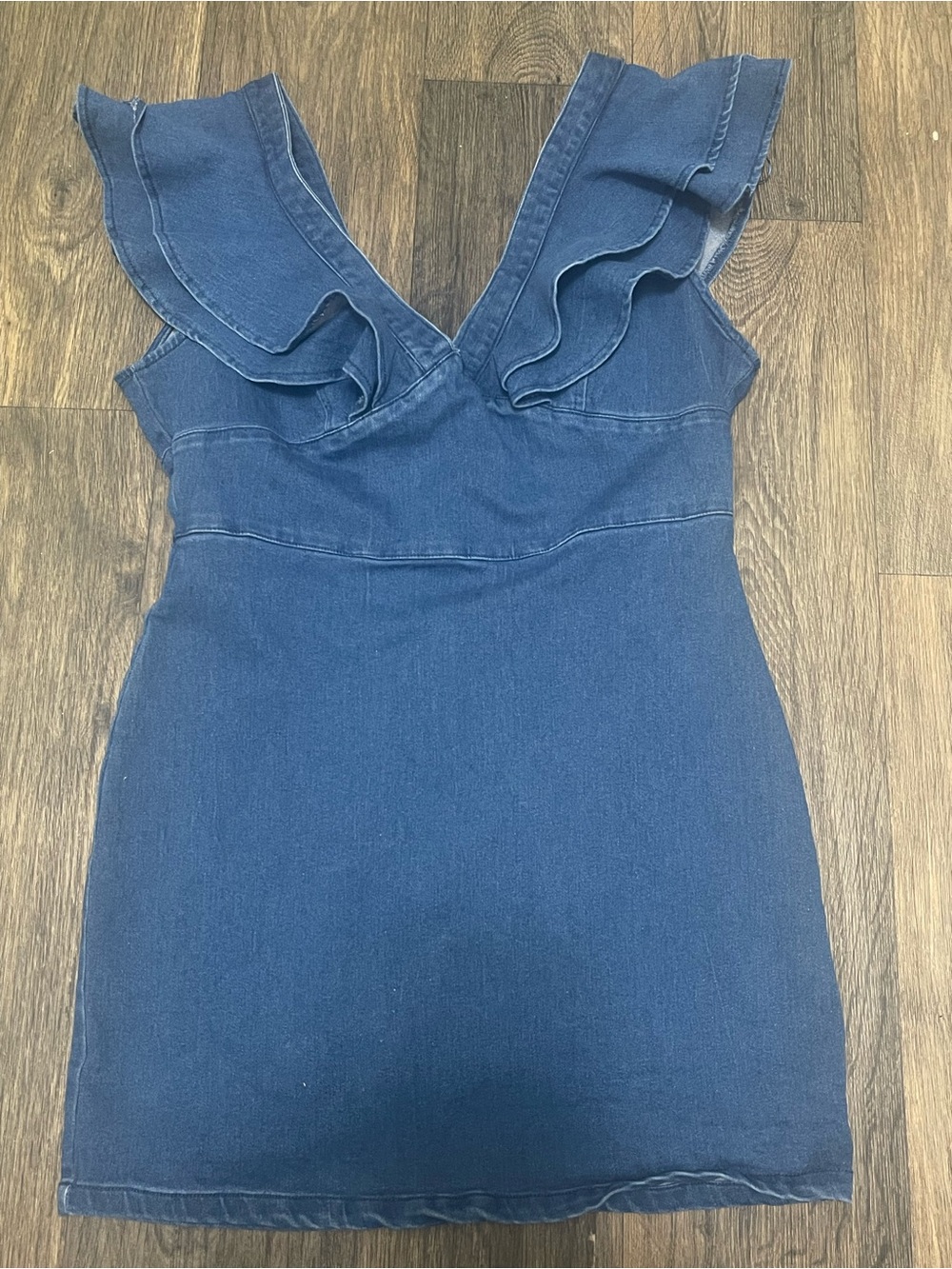 Flying Tomato V-neck ruffled denim mini dress